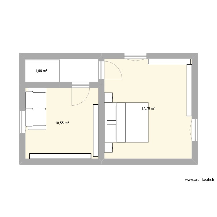 etage extension. Plan de 3 pièces et 30 m2