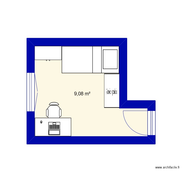 ch ambre. Plan de 1 pièce et 9 m2