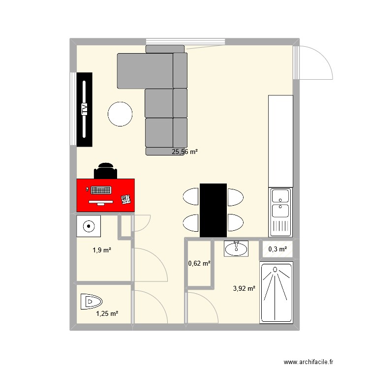 Appartement . Plan de 7 pièces et 34 m2