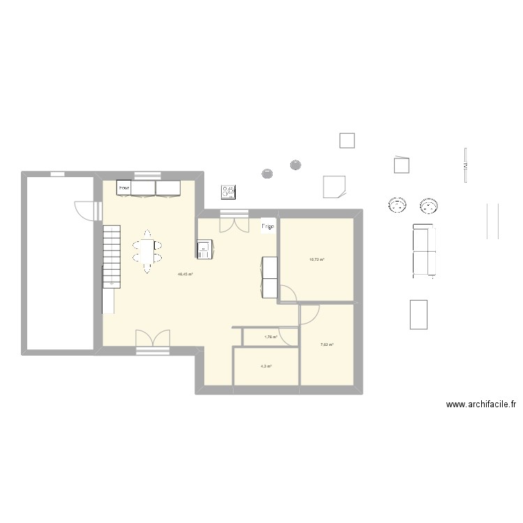 sabrina plan modifie et meublé QUATRO. Plan de 5 pièces et 71 m2