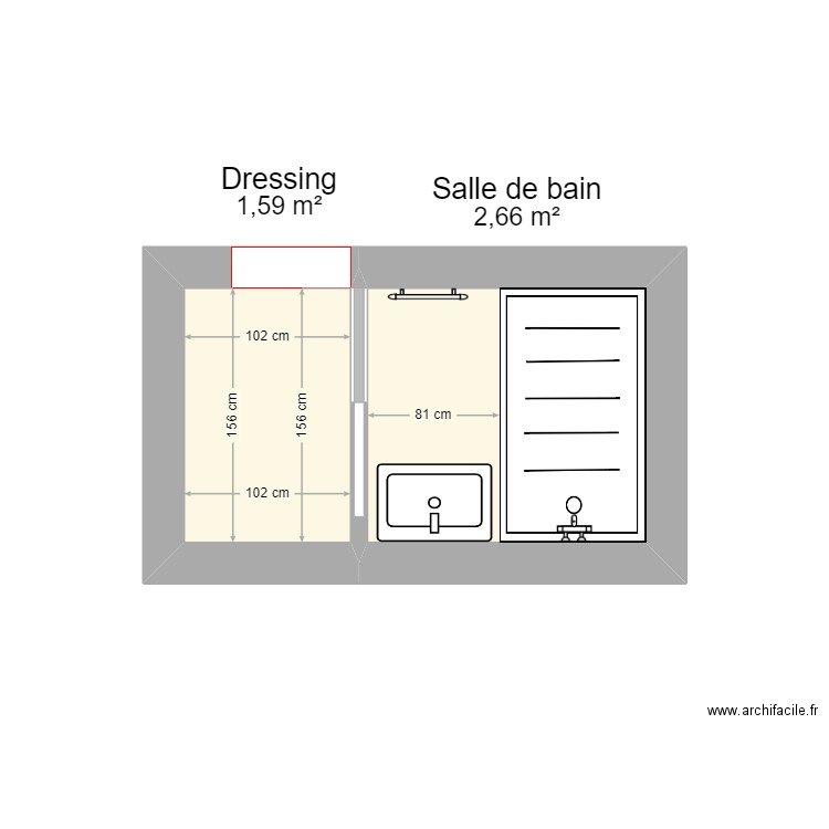 SDB. Plan de 2 pièces et 4 m2