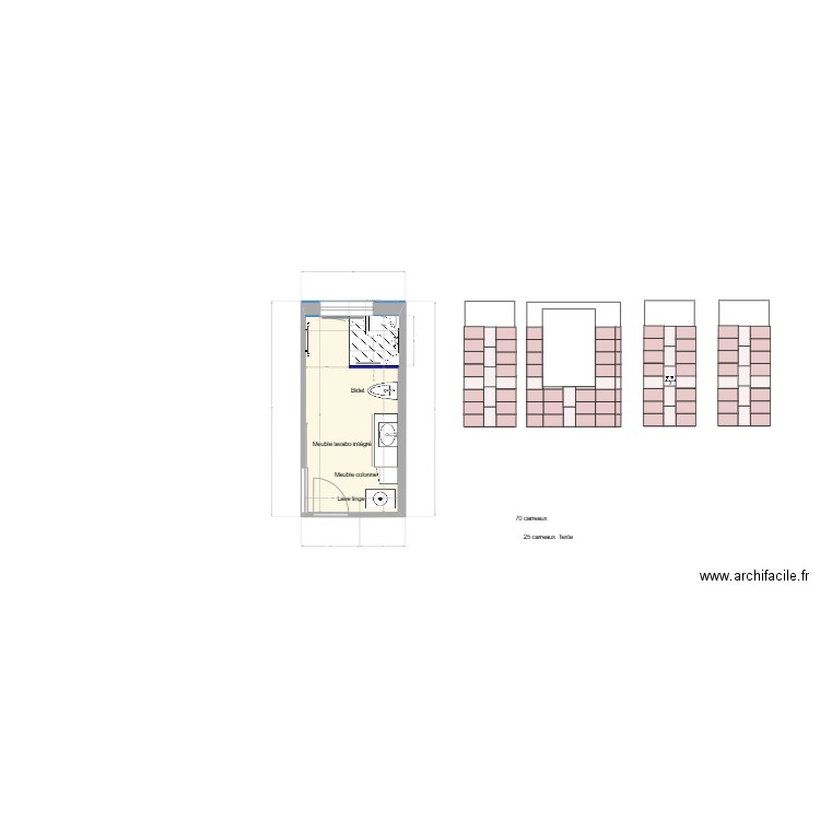 Salle de Bains RDC futur douche 100 x100. Plan de 5 pièces et 48 m2