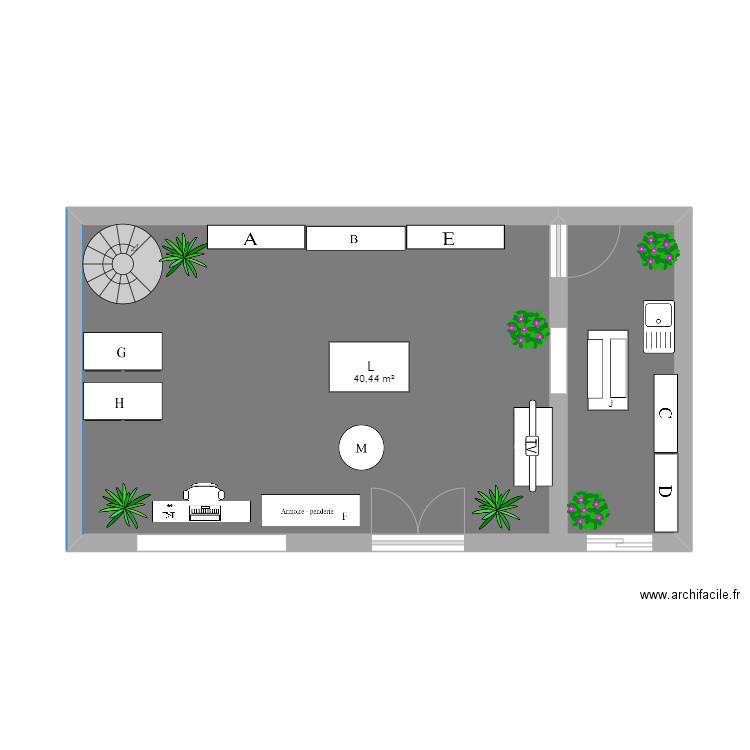 plan d'agencement. Plan de 1 pièce et 40 m2