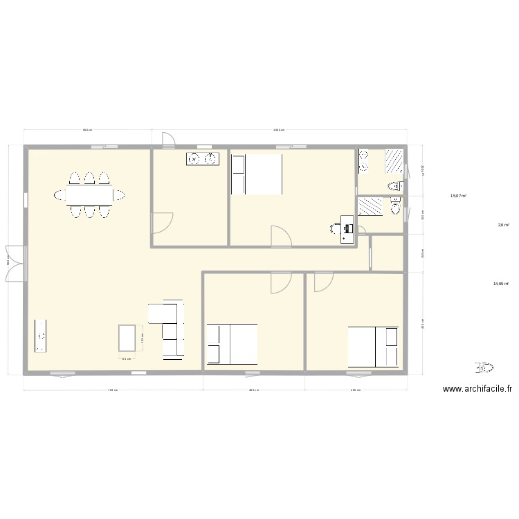 MAISON PLAIN RECTANGLE 3 CHAMBRES. Plan de 7 pièces et 125 m2