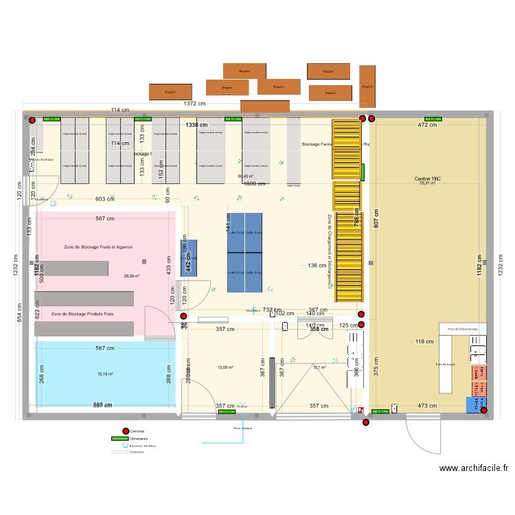 Hangar Cotations. Plan de 6 pièces et 206 m2