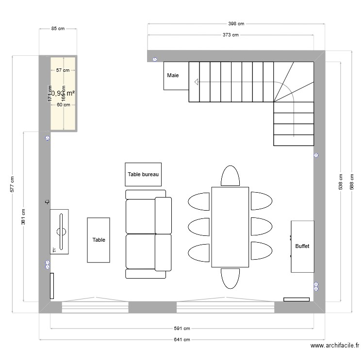 salon. Plan de 1 pièce et 1 m2