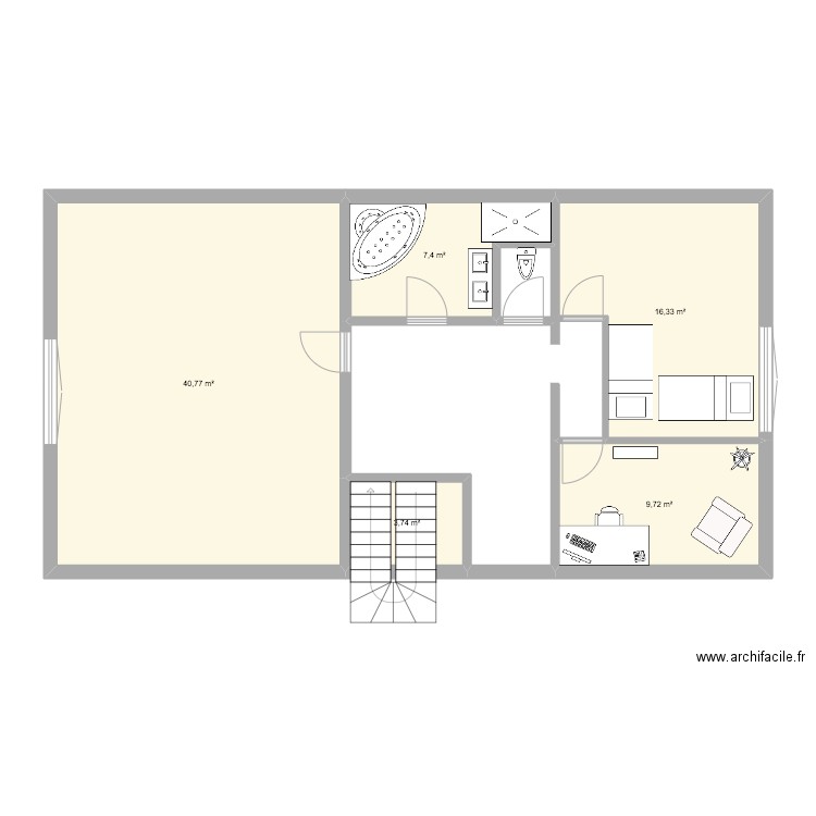 etage maison. Plan de 5 pièces et 78 m2