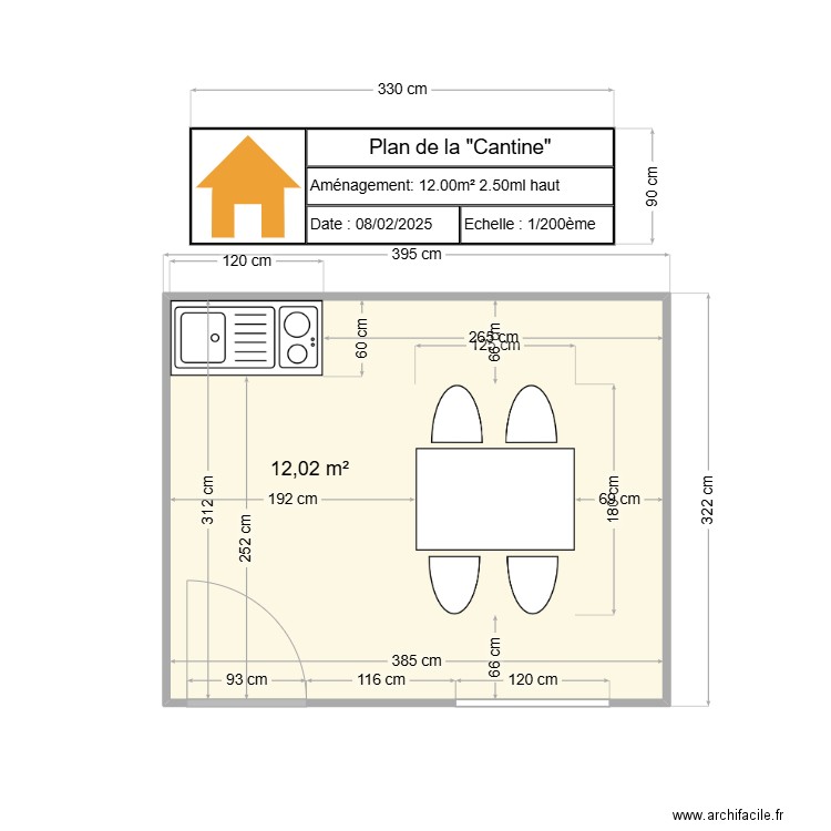 cuisinette. Plan de 1 pièce et 12 m2