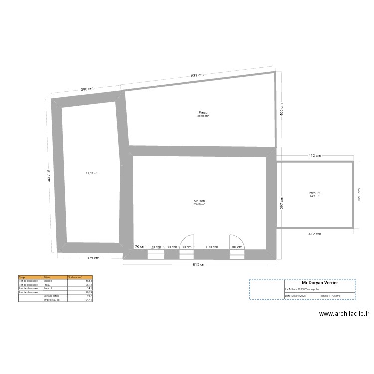 plan de masse existant 1. Plan de 4 pièces et 100 m2