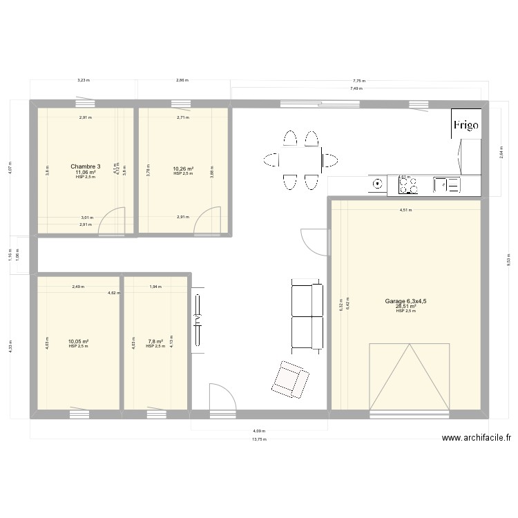 Plan Maison 3. Plan de 5 pièces et 68 m2