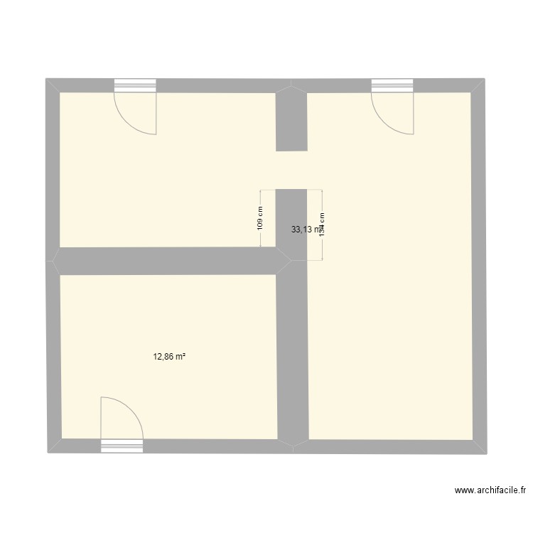 plan vierge RDJ. Plan de 2 pièces et 46 m2