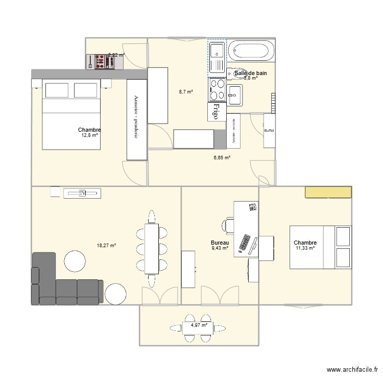 Appartement 4 pièces. Plan de 9 pièces et 78 m2