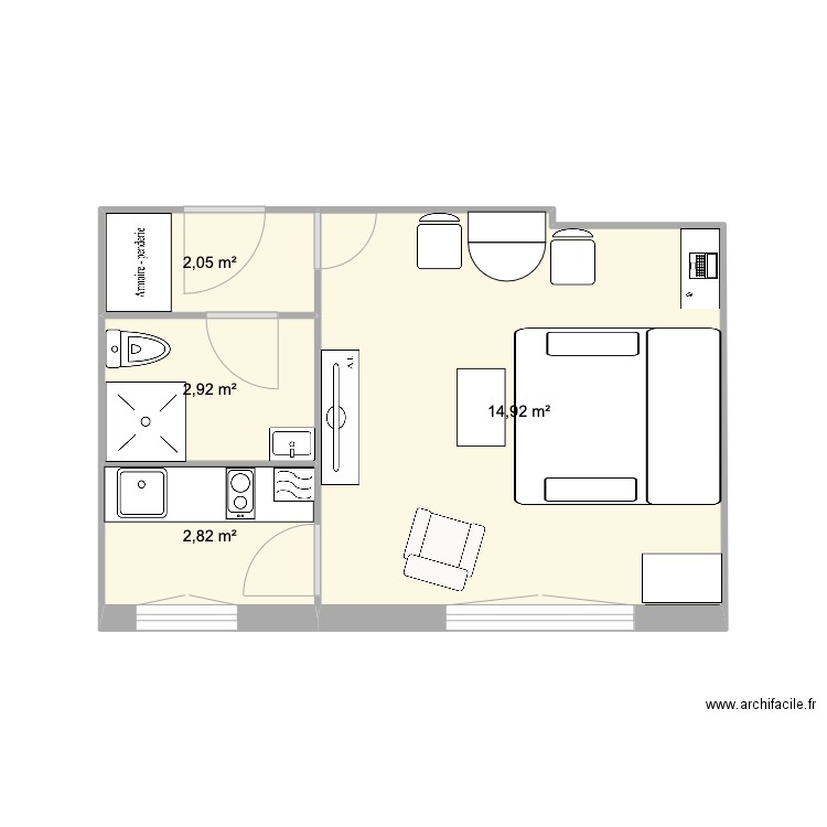 Baudin 2. Plan de 4 pièces et 23 m2