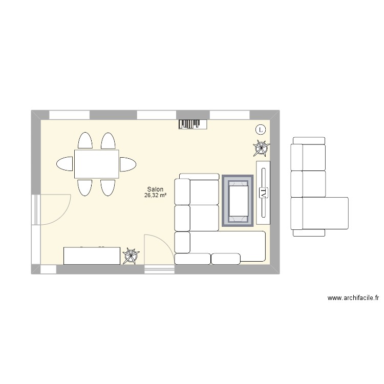 Salon. Plan de 1 pièce et 26 m2