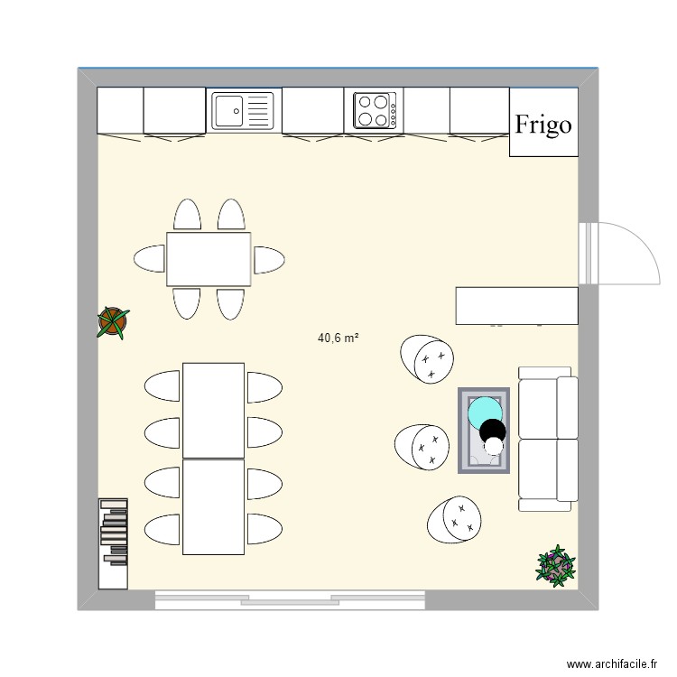 PFPS. Plan de 1 pièce et 41 m2