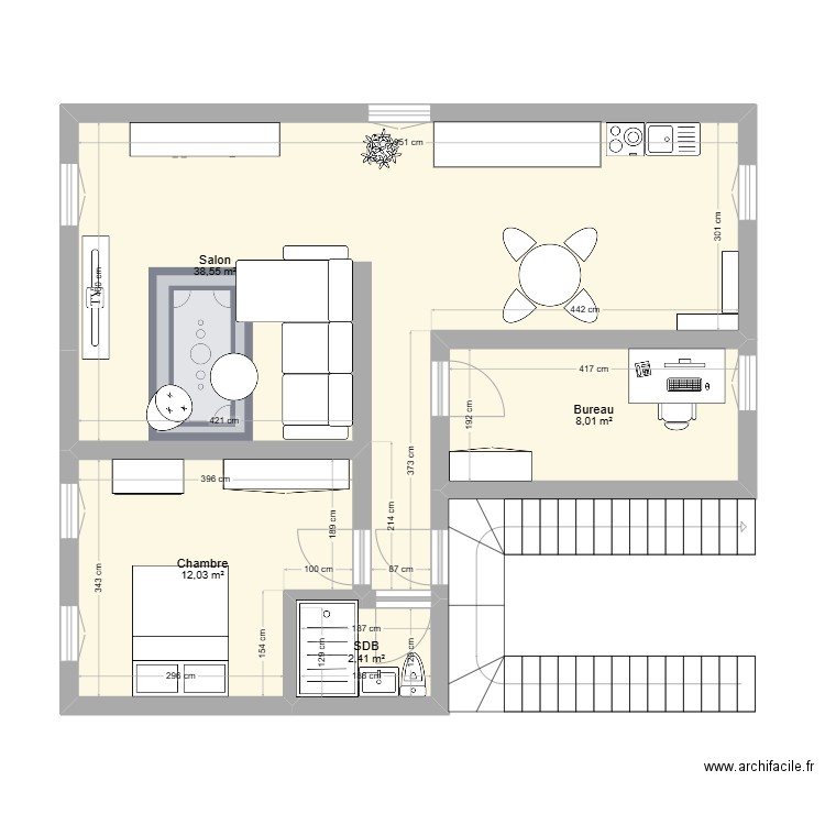 appart_véro_vallorbe. Plan de 4 pièces et 61 m2