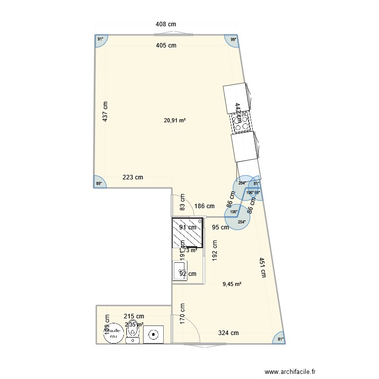 appart l d'A. Plan de 4 pièces et 34 m2