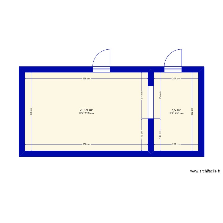 creche. Plan de 2 pièces et 28 m2