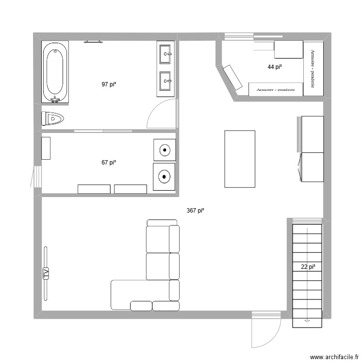 Proposition 1 Hélene. Plan de 5 pièces et 55 m2