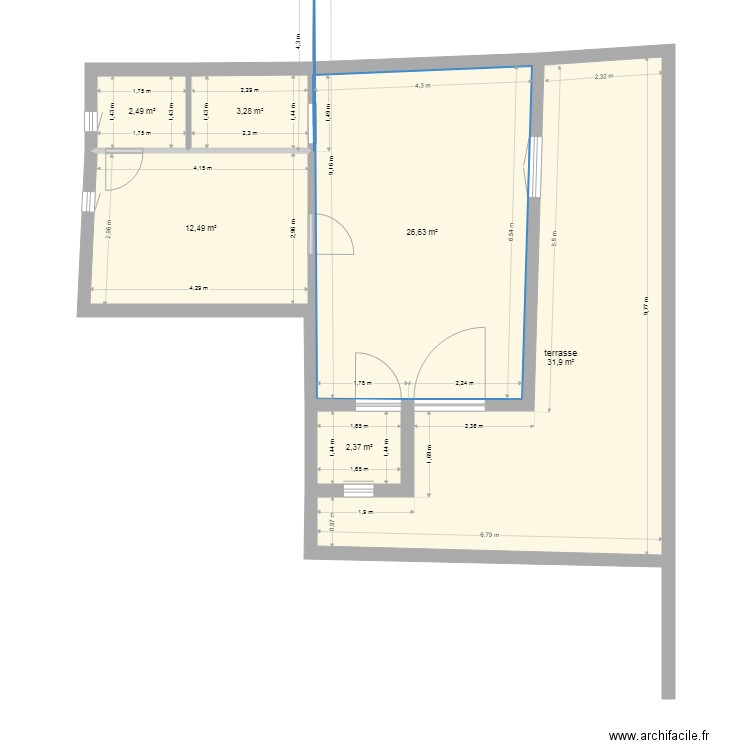 gite droite. Plan de 6 pièces et 79 m2