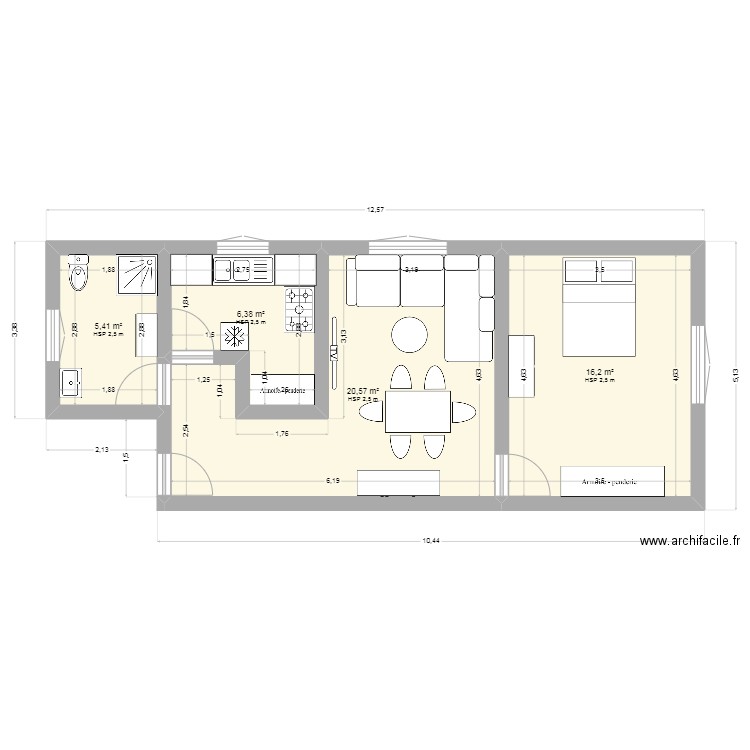 pas chere. Plan de 4 pièces et 49 m2