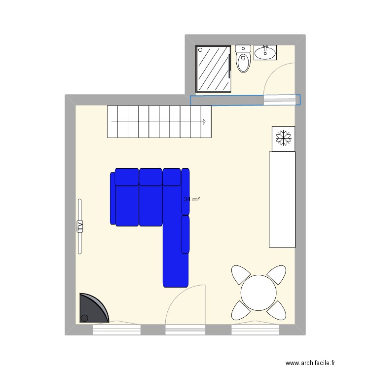 Imzi. Plan de 1 pièce et 34 m2