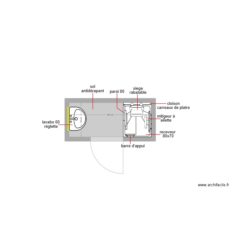 collet. Plan de 1 pièce et 2 m2