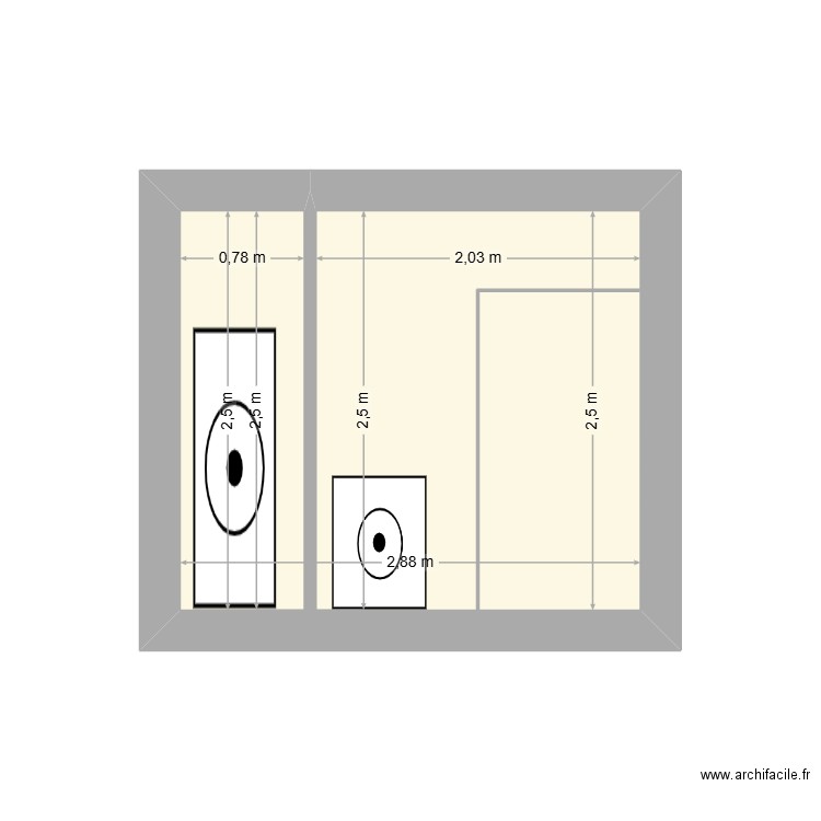 Mur du Fond. Plan de 1 pièce et 7 m2