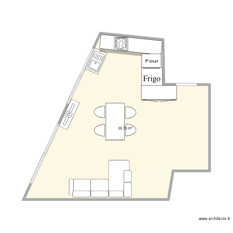 Sejour. Plan de 1 pièce et 37 m2