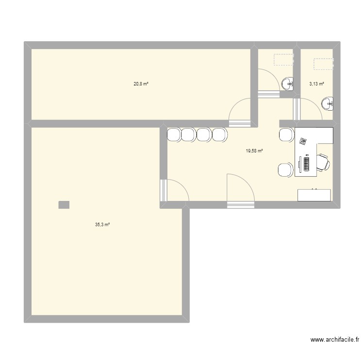 plateaux . Plan de 4 pièces et 79 m2