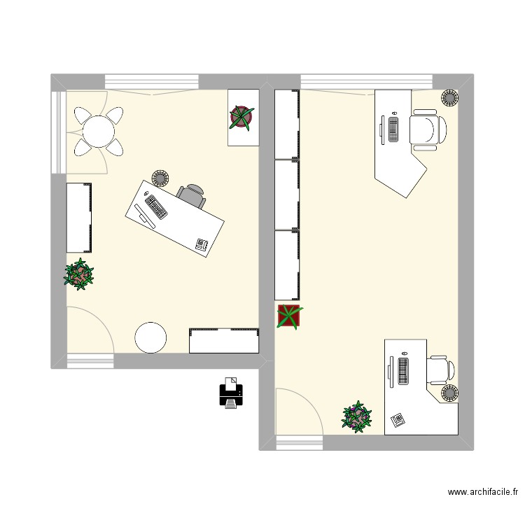 bureau 4. Plan de 2 pièces et 33 m2