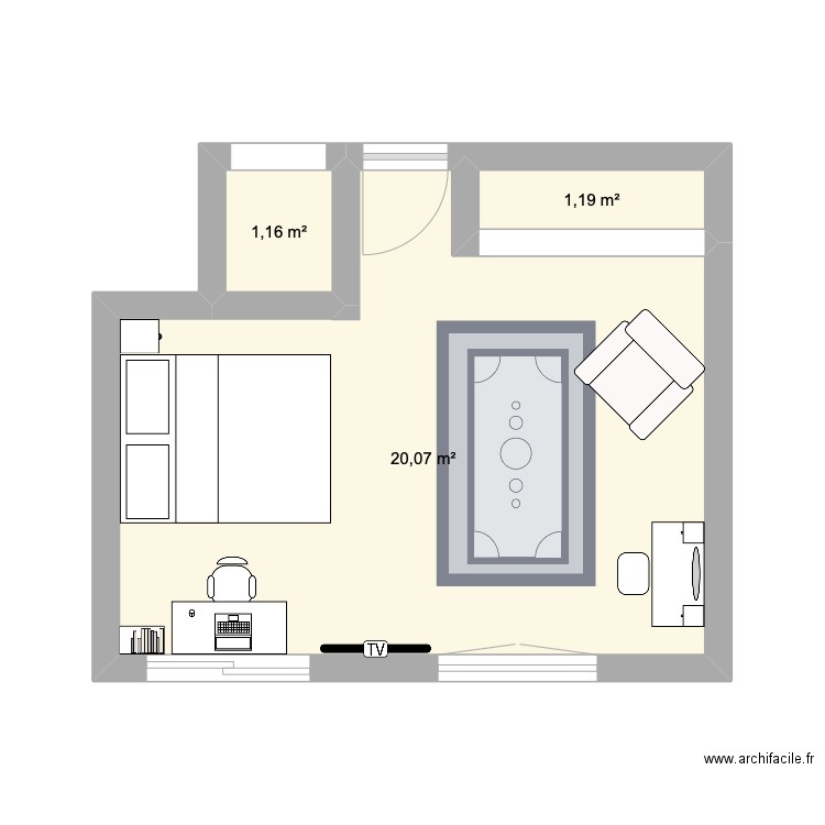 CHAMBRE D ANA. Plan de 3 pièces et 22 m2