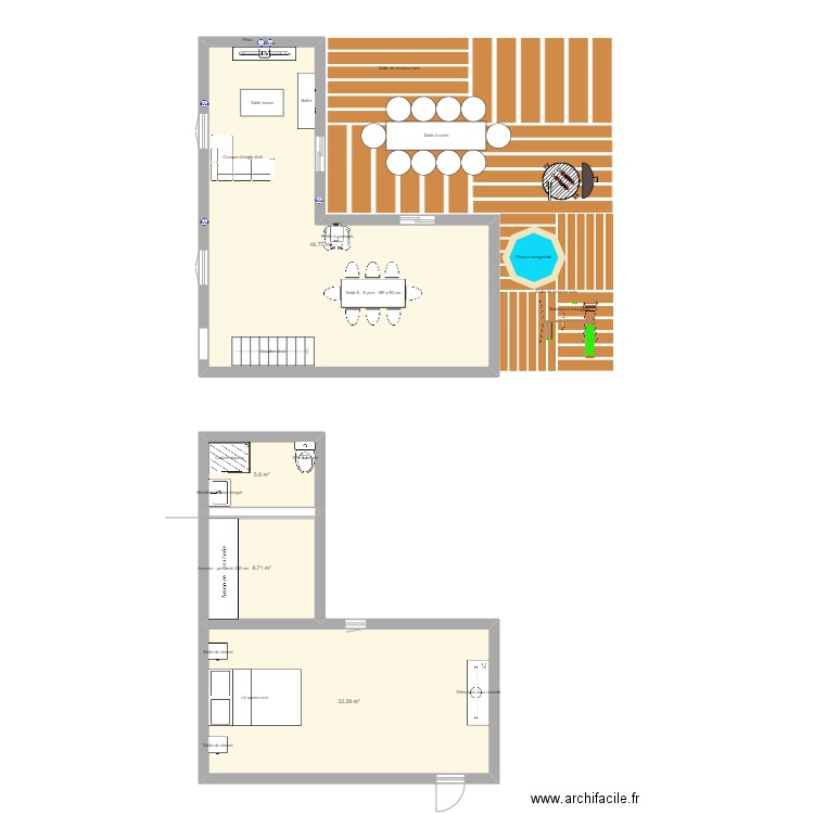 Agrandissement bas maison. Plan de 4 pièces et 93 m2