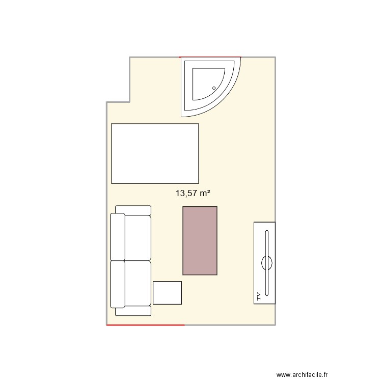 Salon ado. Plan de 1 pièce et 14 m2