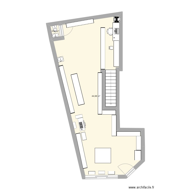 Plan de l'UC. Plan de 2 pièces et 45 m2