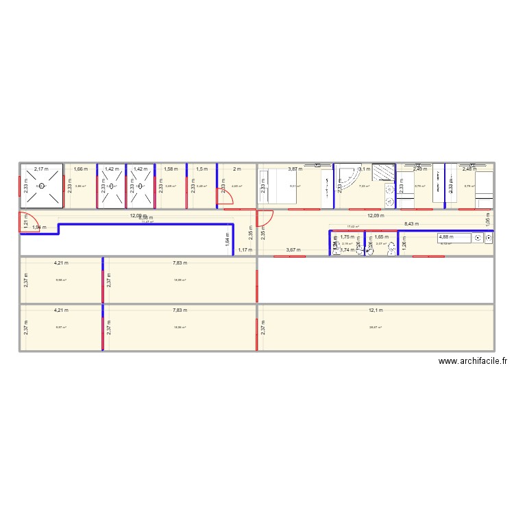 bunker. Plan de 21 pièces et 180 m2