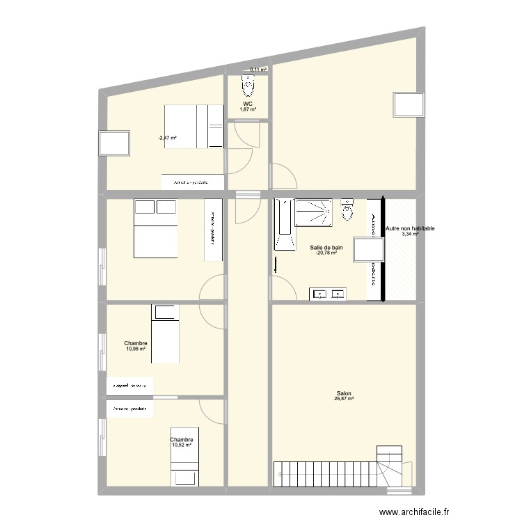 plan maison. Plan de 8 pièces et 78 m2