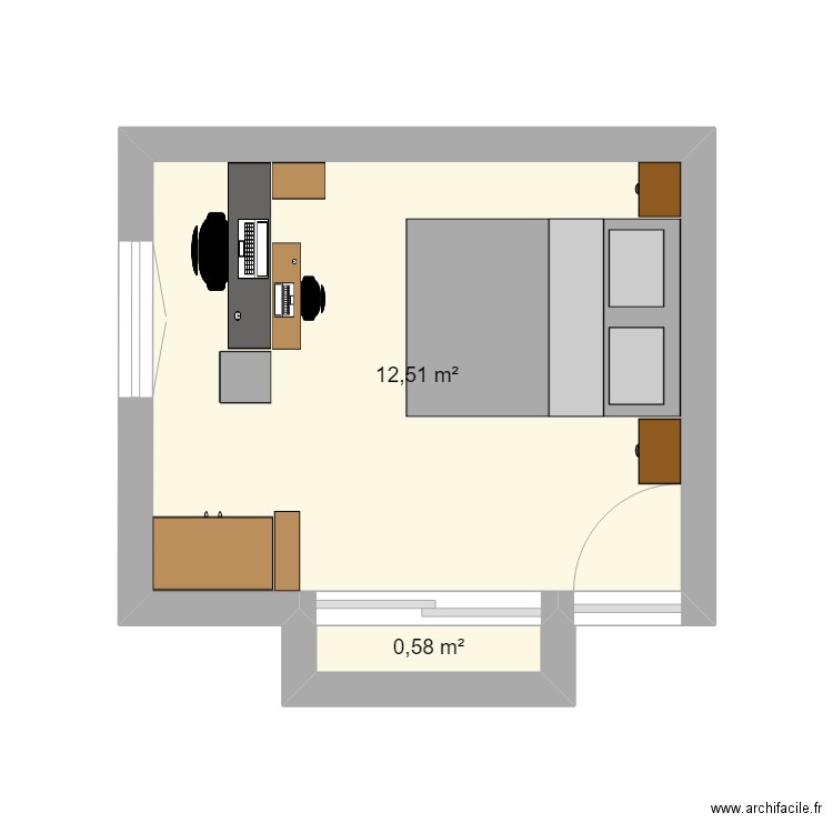 Chambre idée 2. Plan de 2 pièces et 13 m2