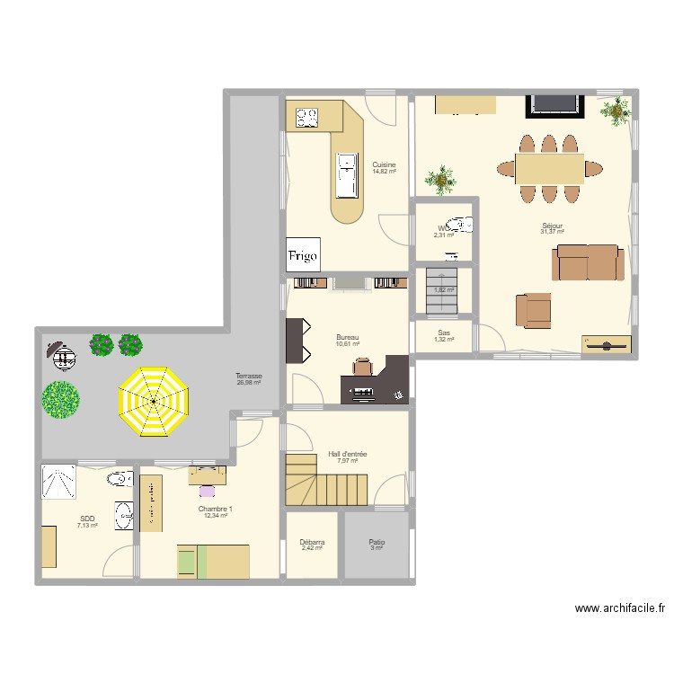 Route d'Esneux REZ avec meubles. Plan de 12 pièces et 122 m2