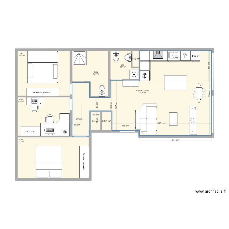 Will à MLF aménagement. Plan de 9 pièces et 71 m2