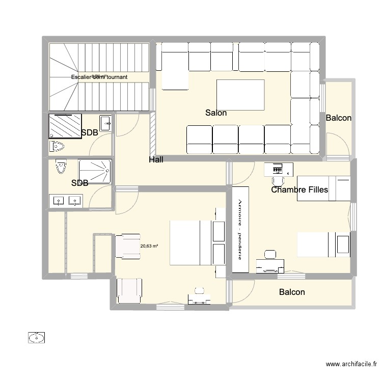 My Home 1 er Etage. Plan de 9 pièces et 89 m2