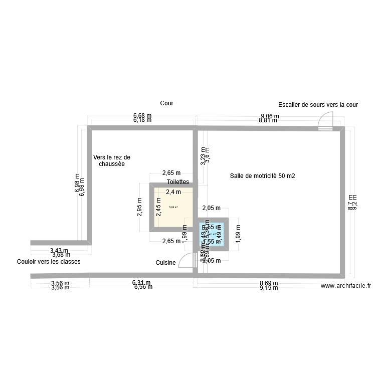 Salle de motricité (Etage). Plan de 2 pièces et 8 m2