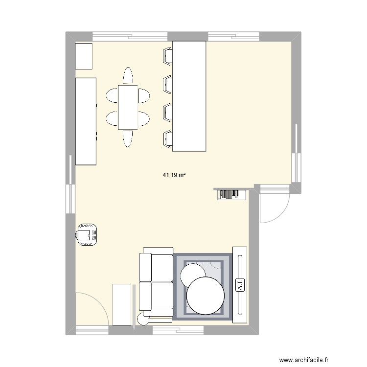 PIECE DE VIE. Plan de 1 pièce et 41 m2