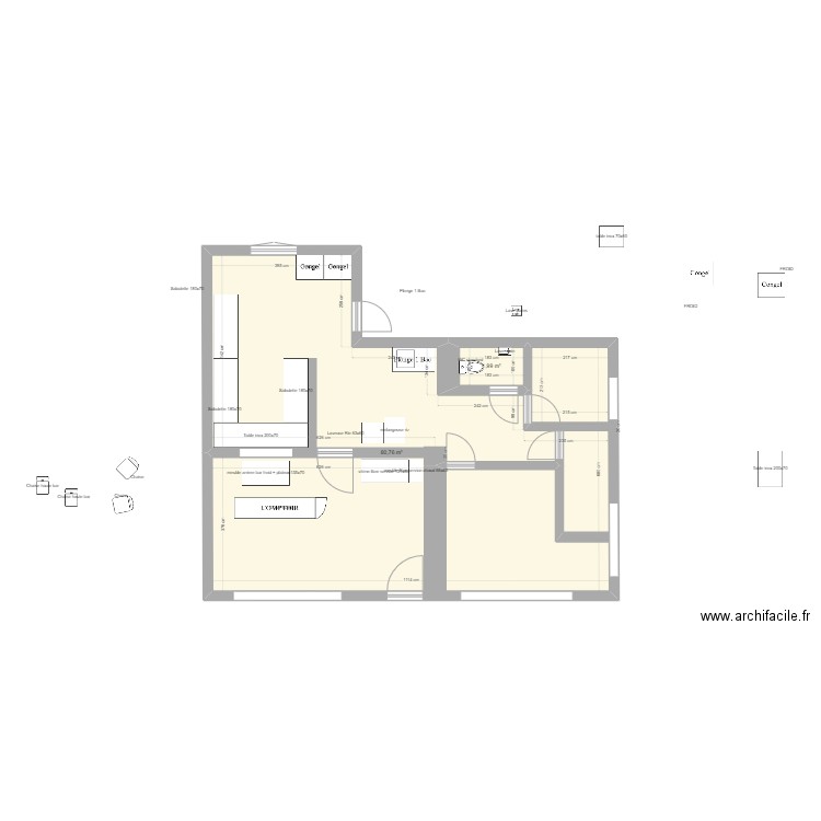 Quimper. Plan de 2 pièces et 83 m2