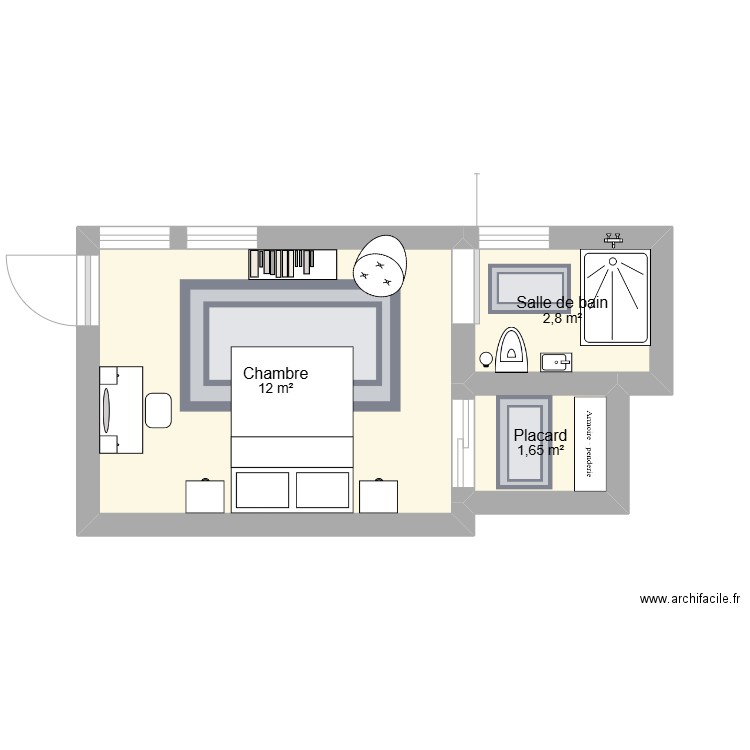 Chambre 9e année nov 2024. Plan de 3 pièces et 16 m2