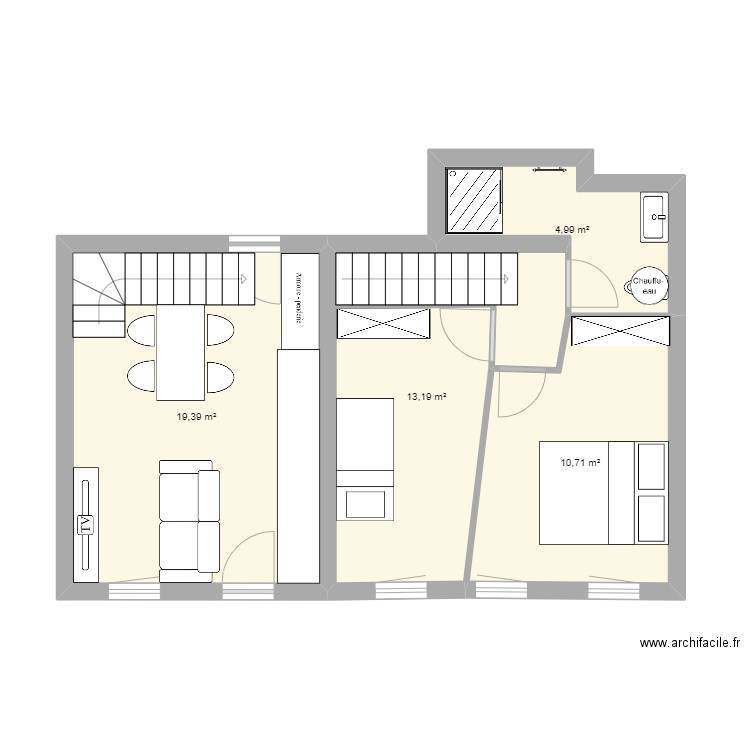 T3 côté cour. Plan de 4 pièces et 48 m2