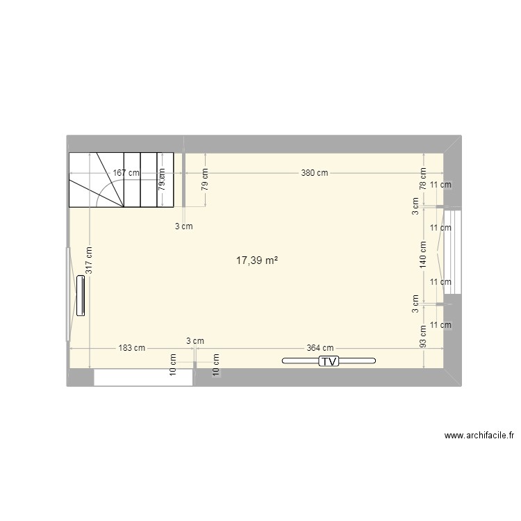 privé plan. Plan de 1 pièce et 17 m2