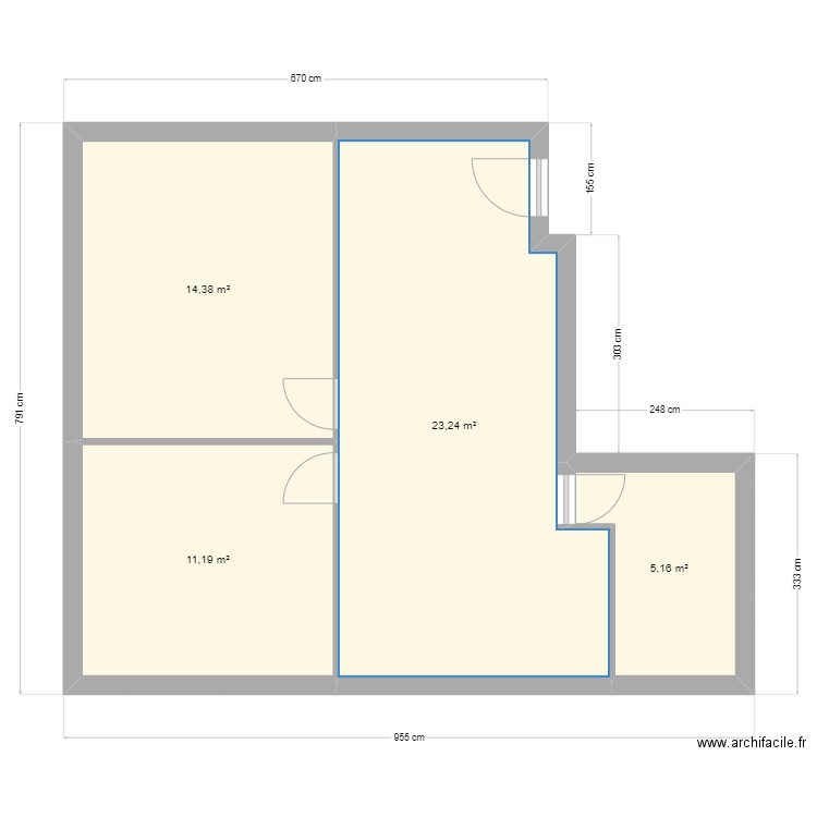 T2 MIRIBEL. Plan de 4 pièces et 54 m2