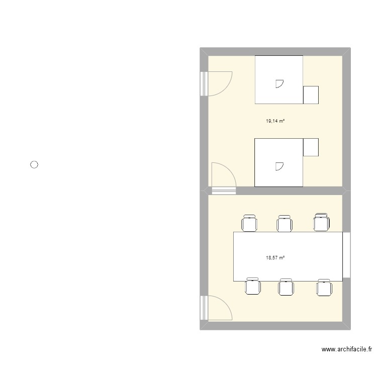 Bureau A et B. Plan de 2 pièces et 38 m2