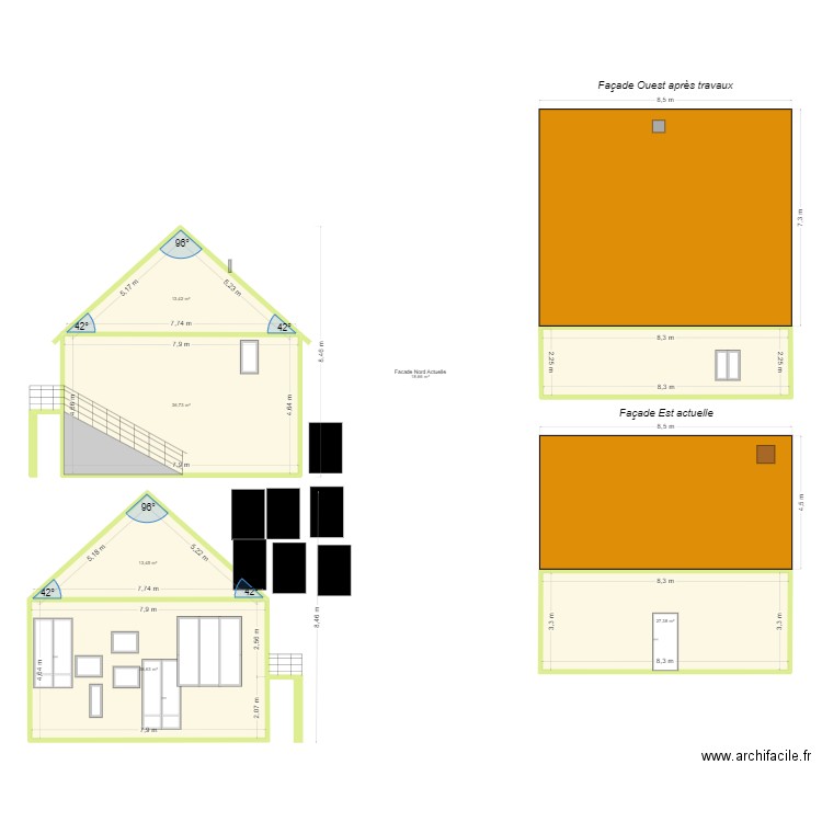 Plan de facade et toiture 2. Plan de 6 pièces et 146 m2